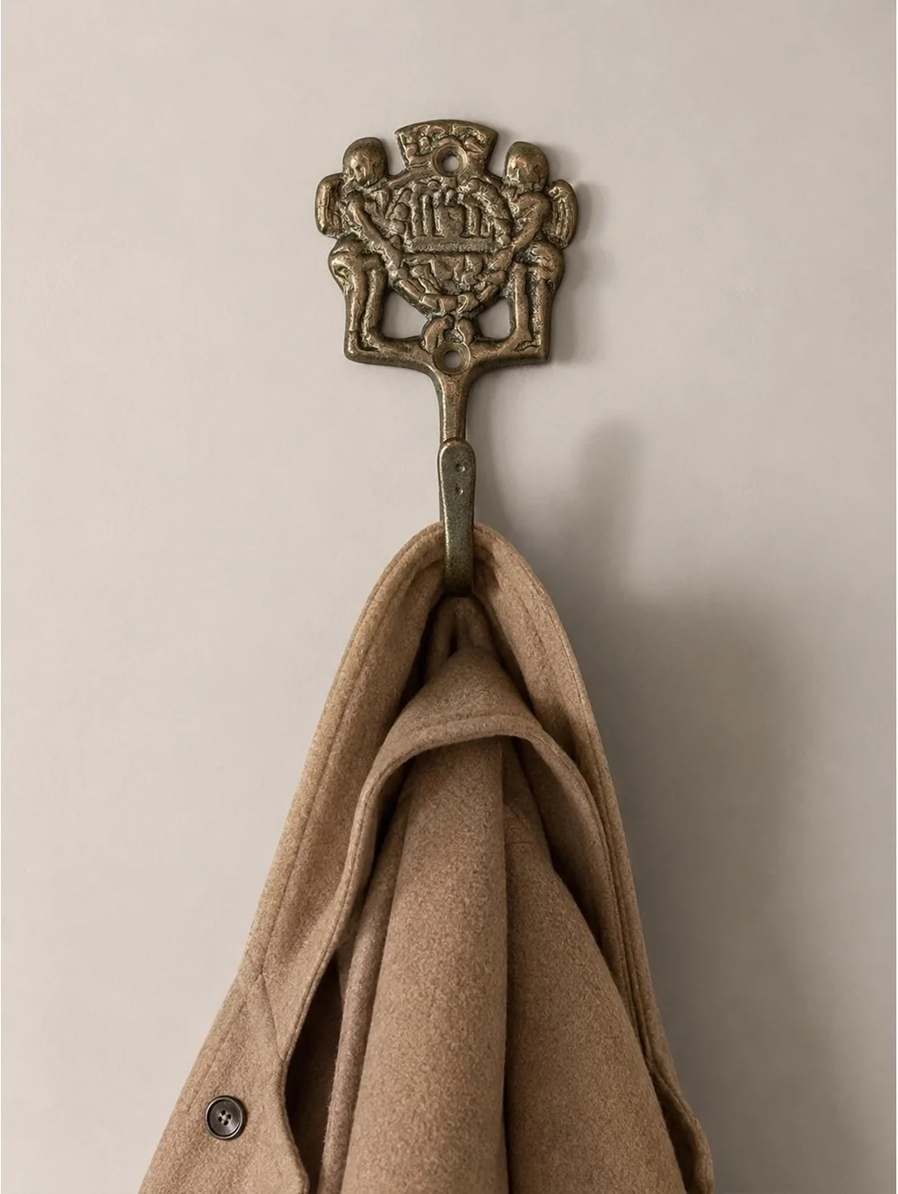 Brass Wall Hook Cherub Baroque Revival Victorian Classical Coat Key Hook